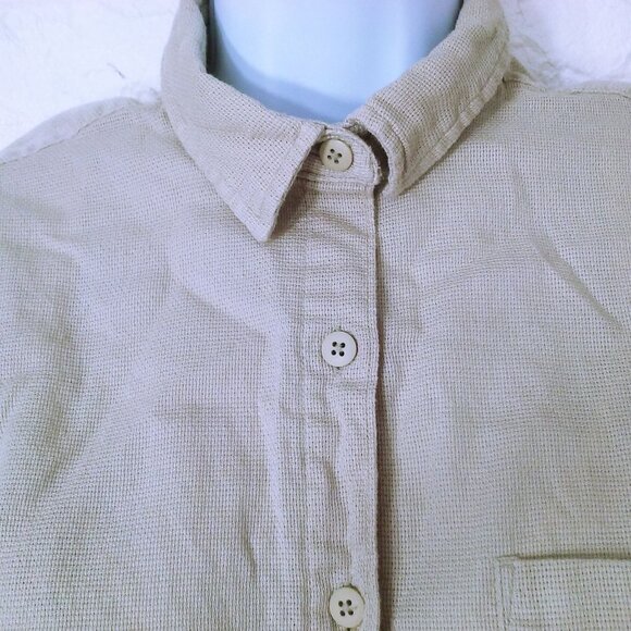 Vintage 80s L.L. Bean Coolweave Shirt Top Lady-M Cotton ButtonUp SSL Vents Tan - Picture 3 of 16